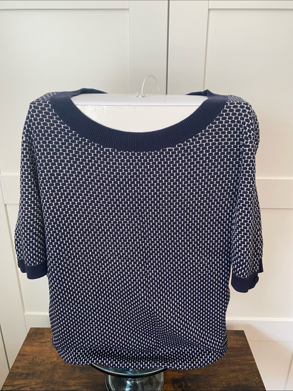 Navy & White Textured Knit Women's Sweater Talbots M